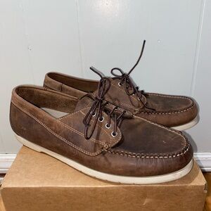 L.L. Bean Men's Leather 14 Brown Boat Blucher Moc Shoes Low Ankle Lace Up